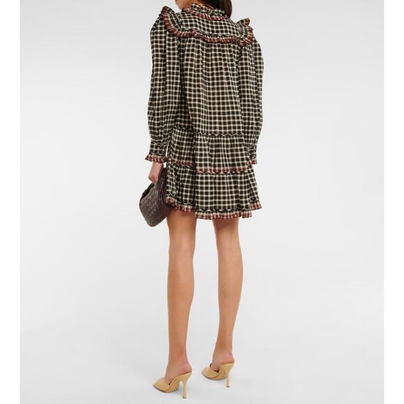 Ulla Johnson Elm Dress Checkered Plaid High Neck Twee 4 Mini Eclipse Long Sleeve - Picture 2 of 13